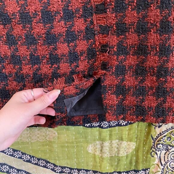 House of Harlow Red and Black Houndstooth Tweed Mini Skirt Size Medium - Picture 6 of 15